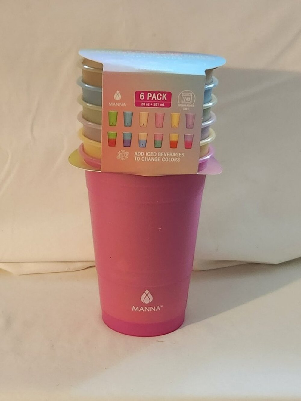 Manna 6 pk of color changing cups 20 0z NIP